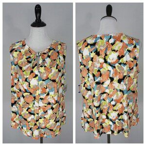 New Kasper Knot Neck Sleeveless Multicolor Orange Blue Blouse Top Size 1X